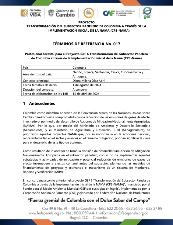 TdR 017 PROFESIONAL FORESTAL