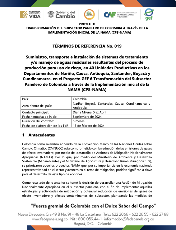 TdR 019 SISTEMAS AGUAS RESIDUALES PANELA